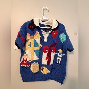 Berek Vintage Hand Knitted Blue Happy Birthday Sweater